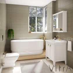 Vitra - Vitra Valarte Kapaklı Etajerli Lavabo Dolabı, 80 cm, Mat Beyaz (Lavabo Dahil-Krom Kulplu)