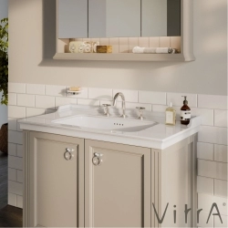 Vitra - Vitra Valarte Kapaklı Etajerli Lavabo Dolabı, 80 cm, Mat Gri (Lavabo Dahil-Krom Kulplu)