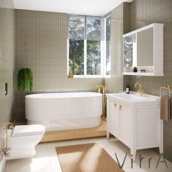 Vitra - Vitra Valarte Kapaklı Etajerli Lavabo Dolabı, 100 cm, Mat Beyaz (Lavabo Dahil-Krom Kulplu)