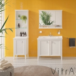 Vitra - Vitra Valarte Kapaklı Etajerli Lavabo Dolabı, 100 cm, Mat Beyaz (Lavabo Dahil-Krom Kulplu)
