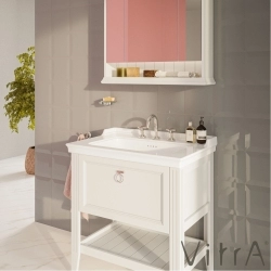 Vitra - Vitra Valarte Tek Çekmeceli Etajerli Lavabo Dolabı, 80 cm, Mat Beyaz (Lavabo Dahil-Krom Kulplu)