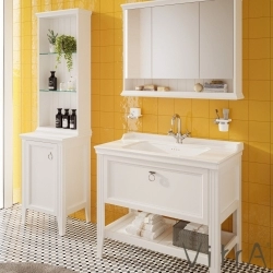 Vitra - Vitra Valarte Tek Çekmeceli Etajerli Lavabo Dolabı, 100 cm, Mat Beyaz (Lavabo Dahil-Krom Kulplu)