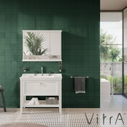 Vitra - Vitra Valarte Tek Çekmeceli Etajerli Lavabo Dolabı, 100 cm, Mat Beyaz (Lavabo Dahil-Krom Kulplu)