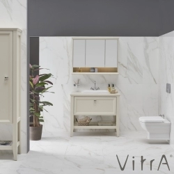 Vitra - Vitra Valarte Tek Çekmeceli Tezgah Üstü Lavabo Dolabı, 100 cm, Mat Beyaz (Lavabo Dahil-Krom Kulplu)