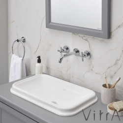 Vitra - Vitra Valarte Tek Çekmeceli Tezgah Üstü Lavabo Dolabı, 100 cm, Mat Gri (Lavabo Dahil-Krom Kulplu)
