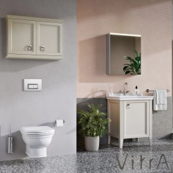 Vitra - Vitra Valarte Kapaklı Etajerli Lavabo Dolabı, 65 cm, Mat Fildişi (Lavabo Dahil-Krom Kulplu Sağ)