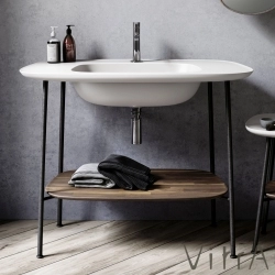 Vitra - Vitra Plural Etajerli Lavabo Ünitesi, 100 cm, Koyu Meşe / Mat Beyaz Lavabo