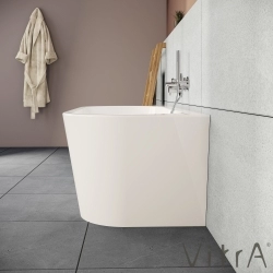 Vitra - Vitra Geo 165x75 Ön Duvar Oval Küvet (Ayak ve Standart Krom Sifon Dahil), Beyaz