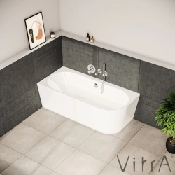 Vitra - Vitra Geo 165x75 Sol Köşe Oval Küvet (Ayak ve Gizli Taşmalı Sifon Dahil), Beyaz