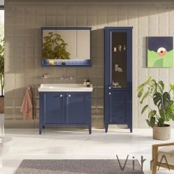 Vitra - Vitra Valarte Neo Kapaklı Etajerli Lavabo Dolabı, 100 cm, Çelik Mavisi (Lavabo dahil)