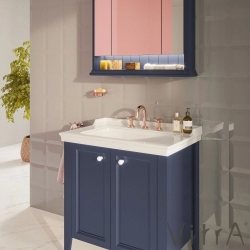 Vitra - Vitra Valarte Neo Kapaklı Etajerli Lavabo Dolabı, 80 cm, Çelik Mavisi (Lavabo dahil)