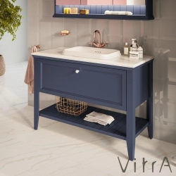 Vitra - Vitra Valarte Neo Tek Çekmeceli Tezgah Üstü Lavabo Dolabı, 120 cm, Çelik Mavisi (Mermer Tezgah ve Lavabo dahil)