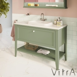 Vitra - Vitra Valarte Neo Tek Çekmeceli Tezgah Üstü Lavabo Dolabı, 120 cm, Retro Yeşil (Mermer Tezgah ve Lavabo dahil)