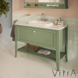 Vitra - Vitra Valarte Neo Tek Çekmeceli Tezgah Üstü Lavabo Dolabı, 120 cm, Retro Yeşil (Mermer Tezgah ve Lavabo dahil)