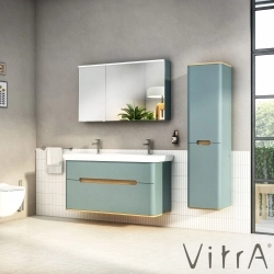 Vitra - Vitra Sento Çift Çekmeceli, Çift Lavabo Hazneli Lavabo Dolabı, Ayaksız, 130 Cm, Mat Fiyord Yeşili