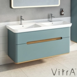 Vitra - Vitra Sento Çift Çekmeceli, Çift Lavabo Hazneli Lavabo Dolabı, Ayaksız, 130 Cm, Mat Fiyord Yeşili