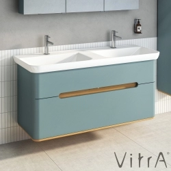 Vitra - Vitra Sento Çift Çekmeceli, Çift Lavabo Hazneli Lavabo Dolabı, Ayaksız, 130 Cm, Mat Fiyord Yeşili