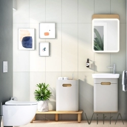 Vitra - Vitra Sento Lavabo Dolabı, 50 cm, Kapaklı, Mat Açık Gri, Sağ