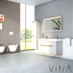 Vitra - Vitra Sento Çift Çekmeceli, Çift Lavabo Hazneli Lavabo Dolabı, Ayaksız, 130 Cm, Mat Açık Gri