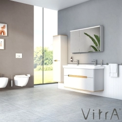 Vitra - Vitra Sento Çift Çekmeceli, Çift Lavabo Hazneli Lavabo Dolabı, Ayaksız, 130 Cm, Mat Açık Gri