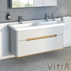 Vitra - Vitra Sento Çift Çekmeceli, Çift Lavabo Hazneli Lavabo Dolabı, Ayaksız, 130 Cm, Mat Açık Gri