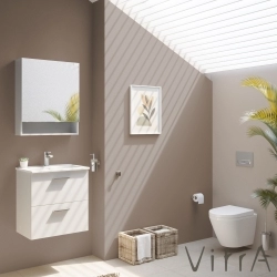 Vitra - Vitra Mia Demonte Set, 60 cm, Çekmeceli, (Lavabo Dolabı, Raflı-Dolaplı Ayna), Beyaz