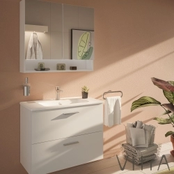Vitra - Vitra Mia Demonte Set, 80 cm, Çekmeceli, (Lavabo Dolabı, Raflı-Dolaplı Ayna), Beyaz