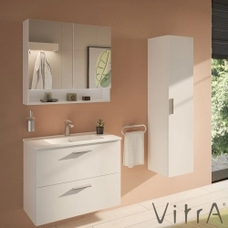 Vitra - Vitra Mia Demonte Set, 80 cm, Çekmeceli, (Lavabo Dolabı, Raflı-Dolaplı Ayna), Beyaz