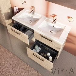Vitra - Vitra Root Flat Dört Çekmeceli Lavabo Dolabı, 120 cm, Doğal Meşe (Köşeli Çift Lavabo Dahil)