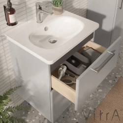 Vitra - Vitra Root Flat İki Çekmeceli Lavabo Dolabı, 60 cm, Parlak İnci Grisi (Yuvarlak Lavabo Dahil)