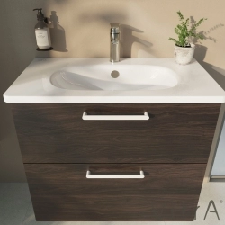 Vitra - Vitra Root Flat İki Çekmeceli Lavabo Dolabı, 80 cm, Ceviz (Yuvarlak Lavabo Dahil)