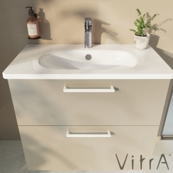 Vitra - Vitra Root Flat İki Çekmeceli Lavabo Dolabı, 80 cm, Parlak Sahra Beji (Yuvarlak Lavabo Dahil)