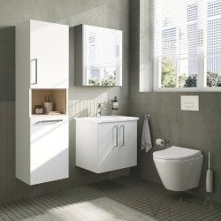 Vitra - Vitra Root Flat Kapaklı Lavabo Dolabı, 60 cm, Parlak Beyaz (Köşeli Lavabo Dahil)