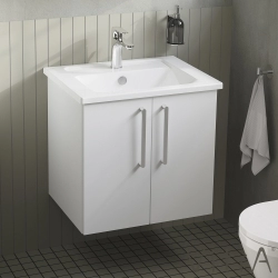 Vitra - Vitra Root Flat Kapaklı Lavabo Dolabı, 60 cm, Parlak Beyaz (Köşeli Lavabo Dahil)