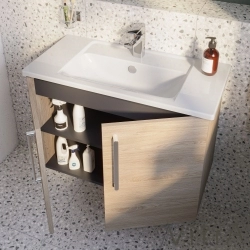 Vitra - Vitra Root Flat Kapaklı Dar Lavabo Dolabı, 80 cm, Doğal Meşe (Köşeli Lavabo Dahil)