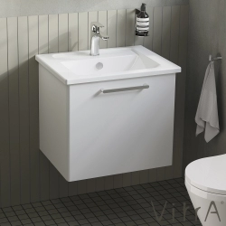 Vitra - Vitra Root Flat Tek Çekmeceli Lavabo Dolabı, 60 cm, Parlak Beyaz (Köşeli Lavabo Dahil)