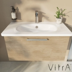 Vitra - Vitra Root Flat Tek Çekmeceli Lavabo Dolabı, 80 cm, Doğal Meşe (Yuvarlak Lavabo Dahil)