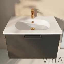 Vitra - Vitra Root Flat Tek Çekmeceli Lavabo Dolabı, 80 cm, Parlak Antrasit (Yuvarlak Lavabo Dahil)