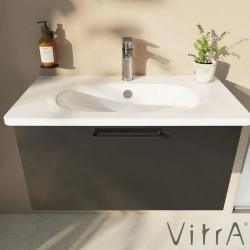 Vitra - Vitra Root Flat Tek Çekmeceli Lavabo Dolabı, 80 cm, Parlak Antrasit (Yuvarlak Lavabo Dahil)