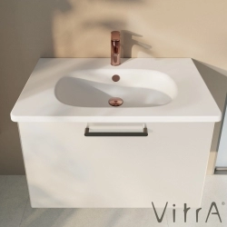 Vitra - Vitra Root Flat Tek Çekmeceli Lavabo Dolabı, 80 cm, Parlak Beyaz (Yuvarlak Lavabo Dahil)