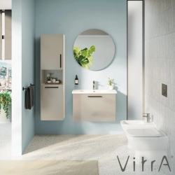 Vitra - Vitra Root Flat Tek Çekmeceli Lavabo Dolabı, 80 cm, Parlak Sahra Beji (Yuvarlak Lavabo Dahil)