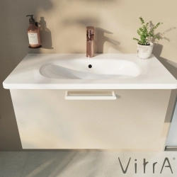 Vitra - Vitra Root Flat Tek Çekmeceli Lavabo Dolabı, 80 cm, Parlak Sahra Beji (Yuvarlak Lavabo Dahil)