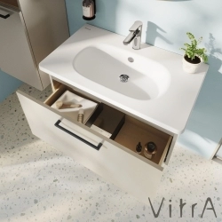 Vitra - Vitra Root Flat Tek Çekmeceli Lavabo Dolabı, 80 cm, Parlak Sahra Beji (Yuvarlak Lavabo Dahil)