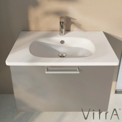 Vitra - Vitra Root Flat Tek Çekmeceli Lavabo Dolabı, 80 cm, Parlak İnci Grisi (Yuvarlak Lavabo Dahil)