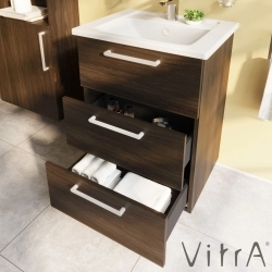 Vitra - Vitra Root Flat Üç Çekmeceli Lavabo Dolabı, 60 cm, Ceviz (Köşeli Lavabo Dahil)