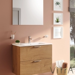 Vitra - Vitra Mia Demonte Set, 80 cm, Çekmeceli, (Lavabo Dolabı, Aydınlatmalı Ayna), Altın Meşe