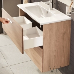 Vitra - Vitra Mia Demonte Set, 80 cm, Çekmeceli, (Lavabo Dolabı, Aydınlatmalı Ayna), Altın Meşe
