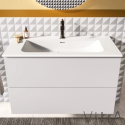 Vitra - Vitra Metropole Pure Lavabo Dolabı, 2 Çekmeceli, Etajerli Lavabolu, 100 cm, Mat Açık Gri