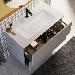 Vitra - Vitra Metropole Pure Lavabo Dolabı, 2 Çekmeceli, Etajerli Lavabolu, 100 cm, Mat Açık Gri