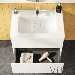 Vitra - Vitra Metropole Pure Lavabo Dolabı, 2 Çekmeceli, Etajerli Lavabolu, 80 cm, Parlak Beyaz